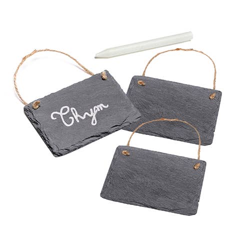 Set of 3 Natural Slate Labels and White Chalk Pencil