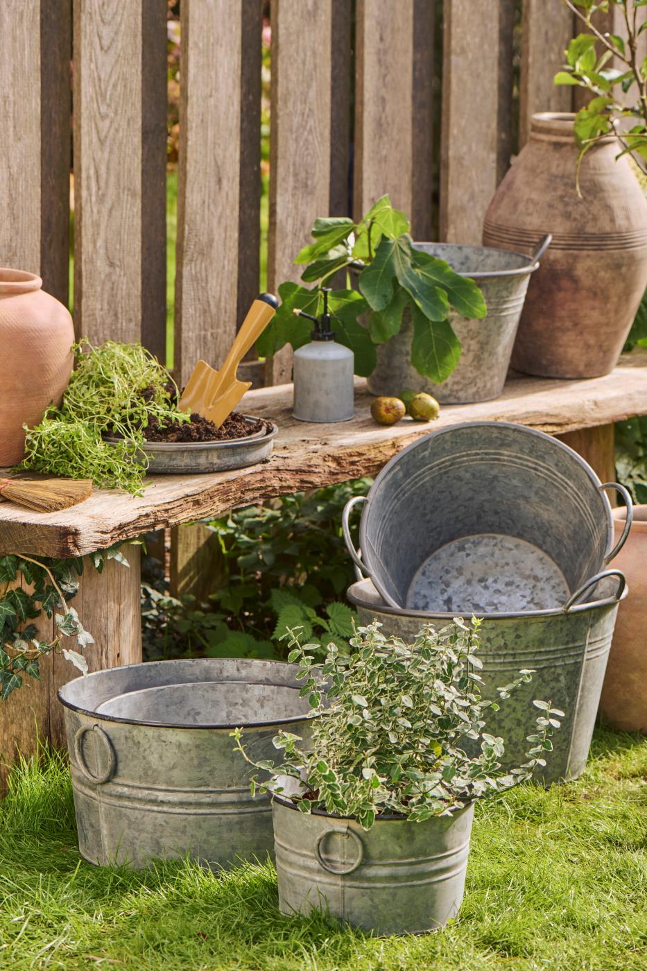Zinc Metal Flower Pots with Handle