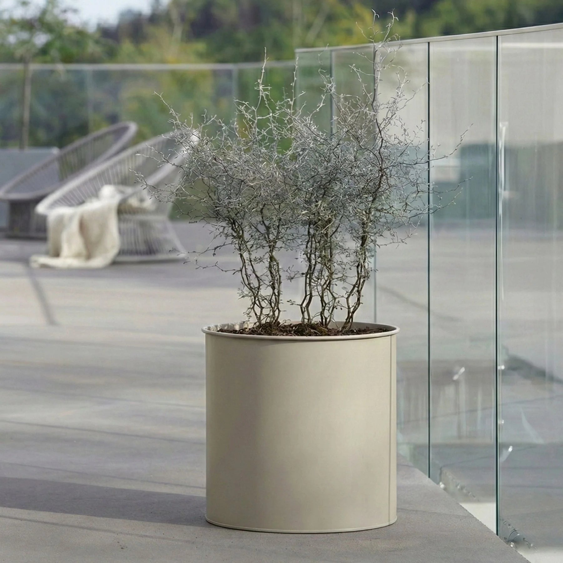 Set of 3 Moss Green Metal Flower Pots