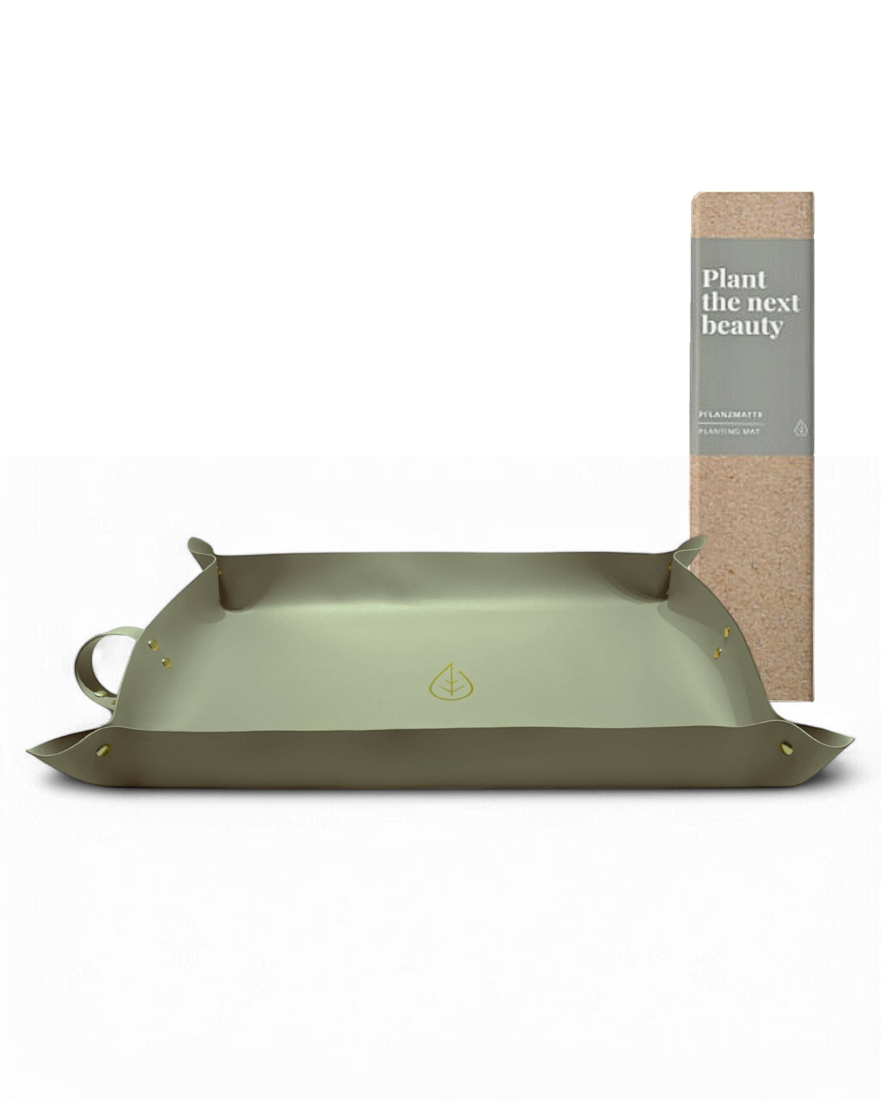 Green planter with a small box labeled 'Plant the next beauty' on a white background