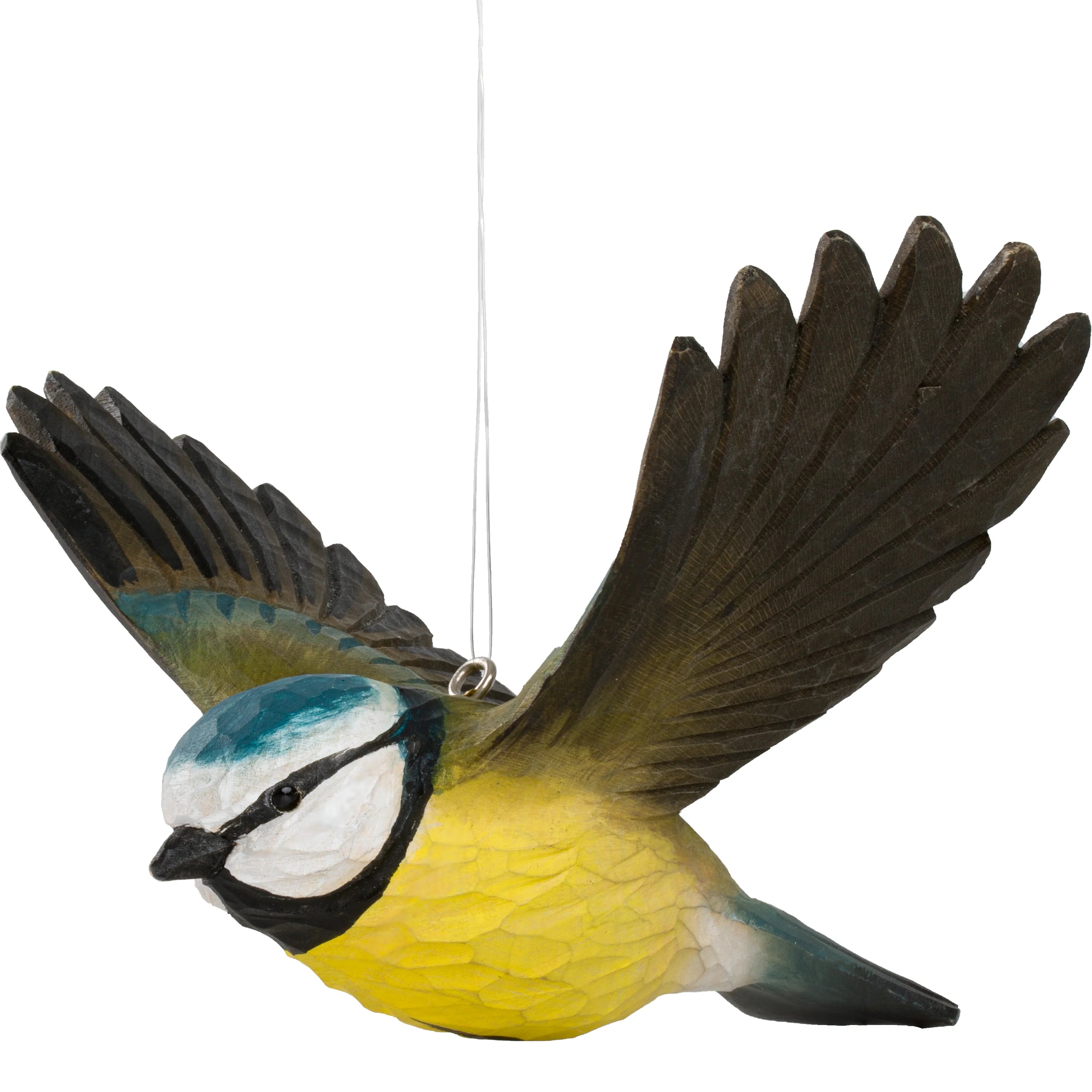 Carved Flying Blue Tit