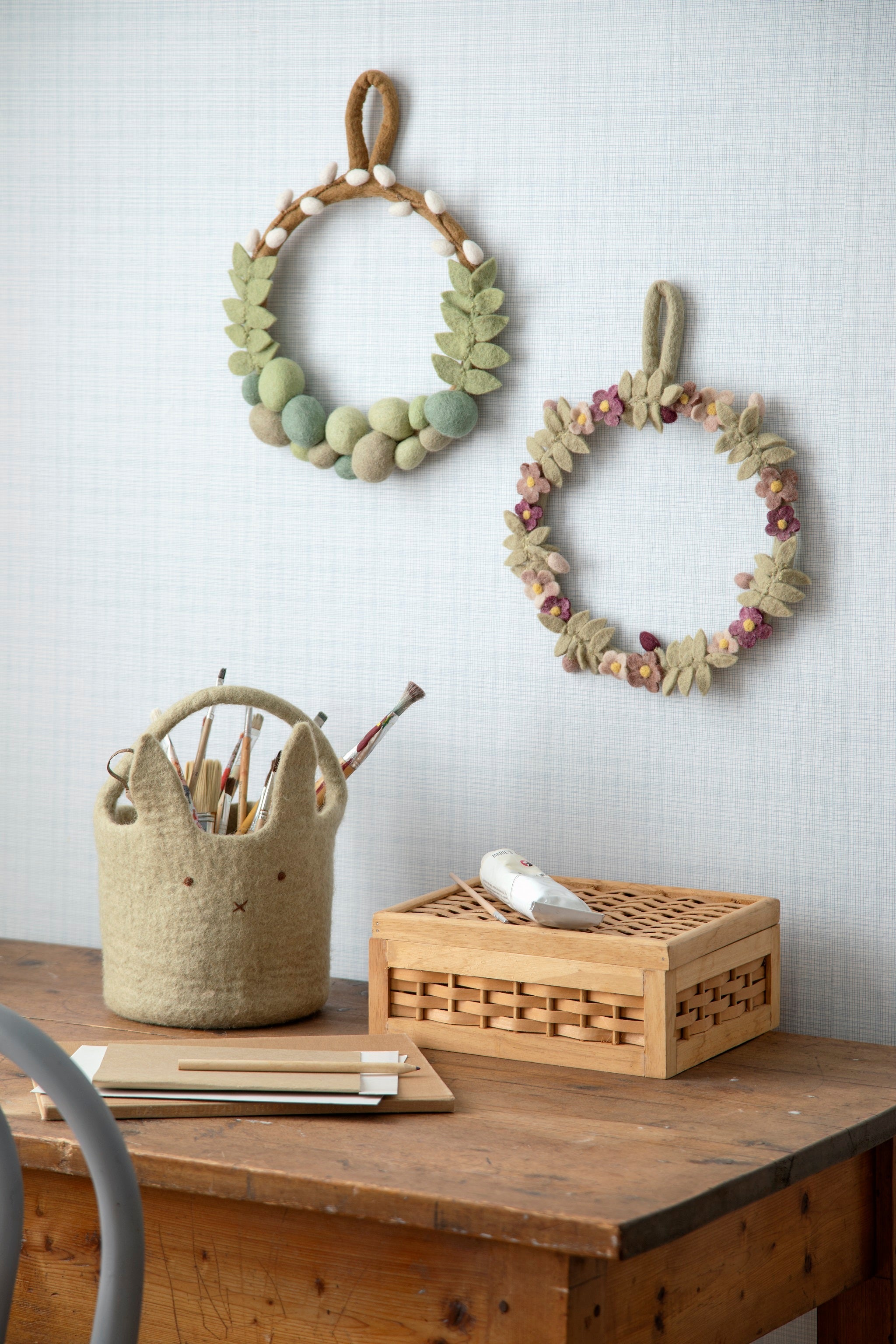Felt Spring Wreath with Leaves & Eggs