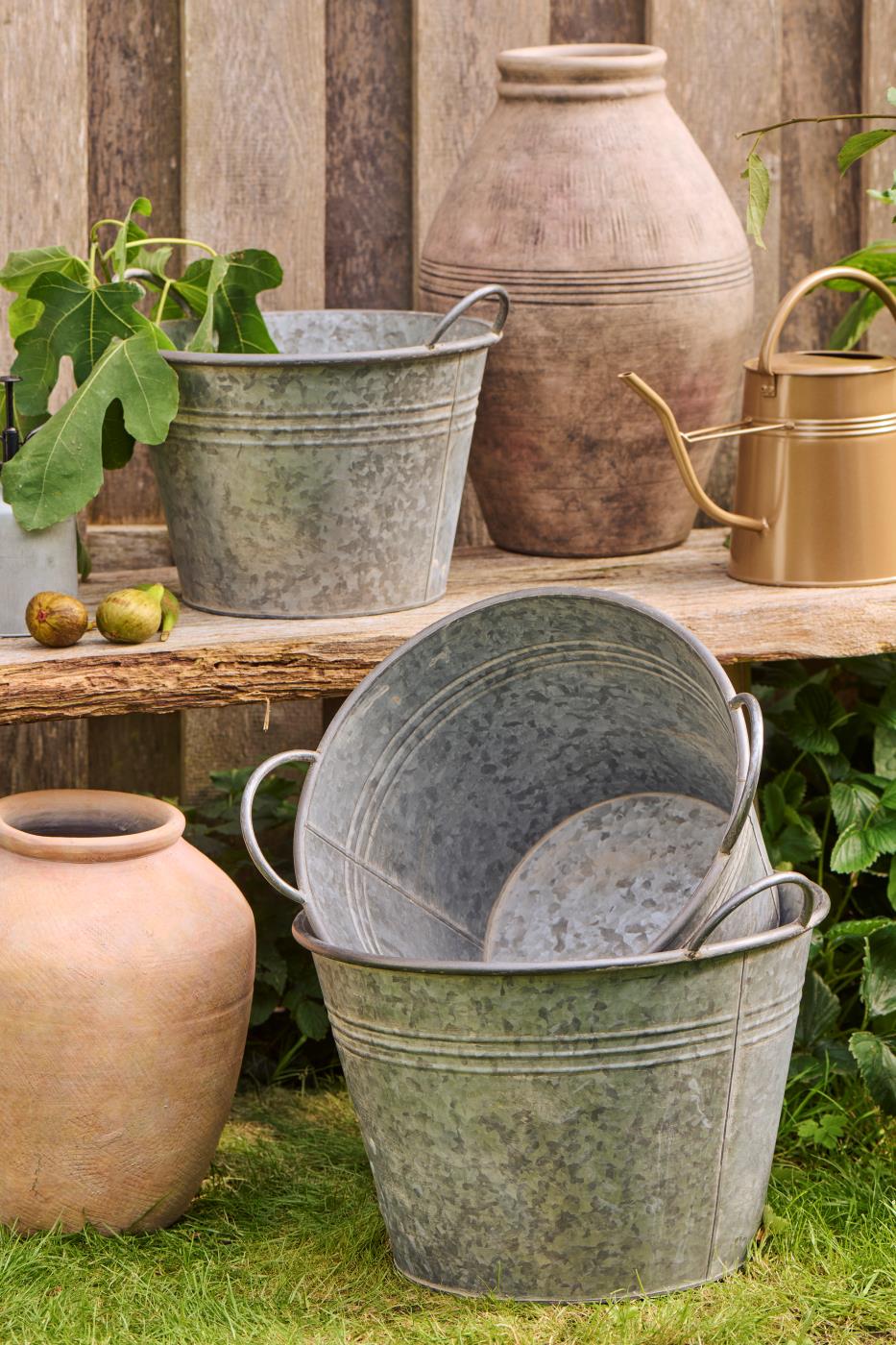 Zinc Metal Flower Pots with Handle