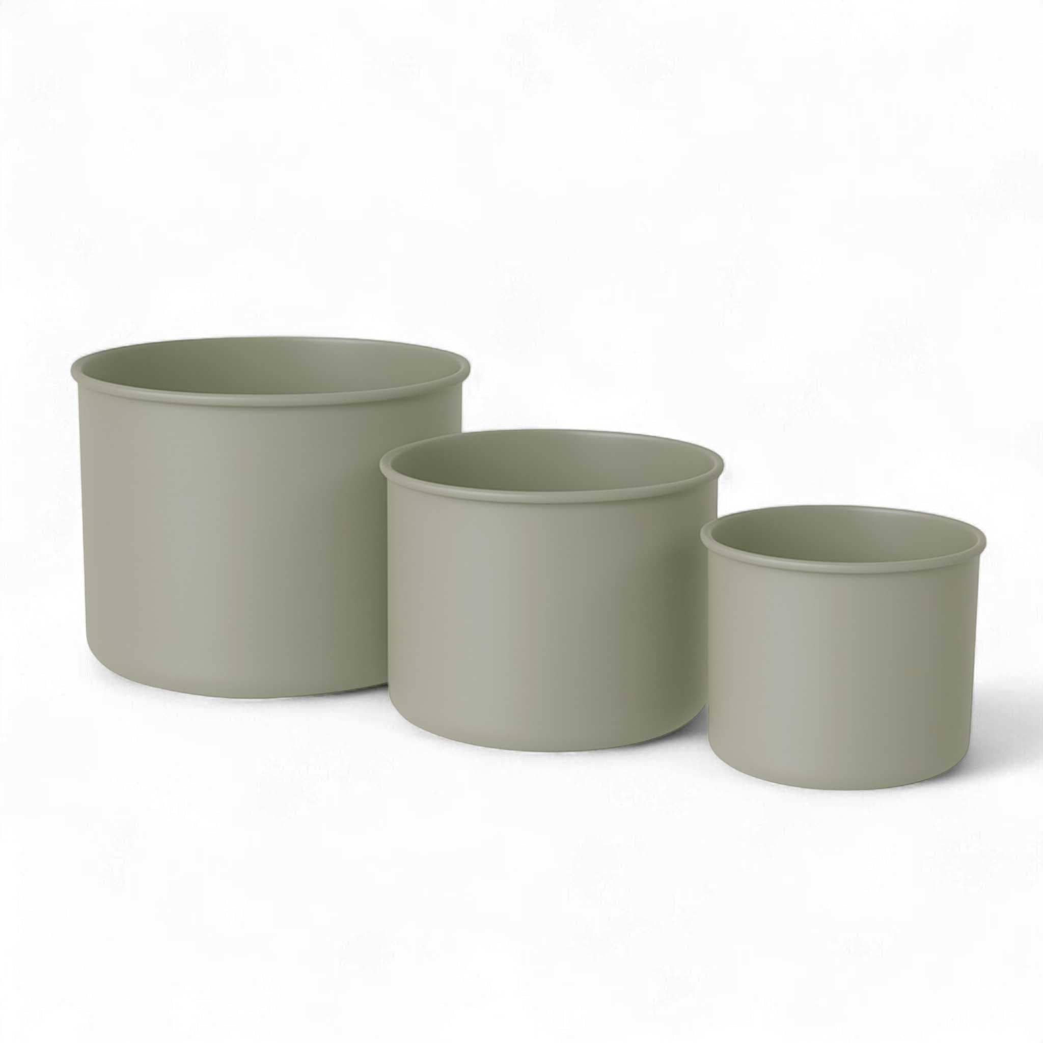Set of 3 Moss Green Metal Flower Pots