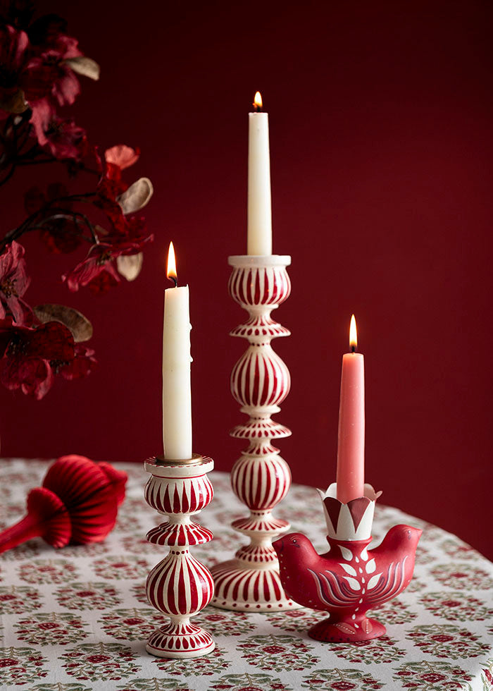 Large Hand Painted Striped Candle Holder