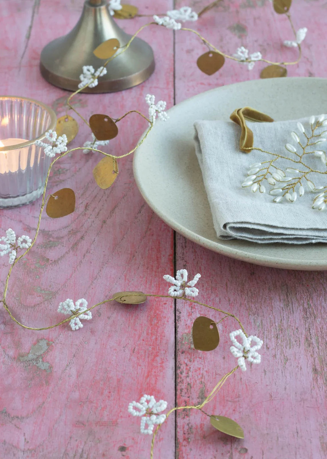 White Beads Flower Garland